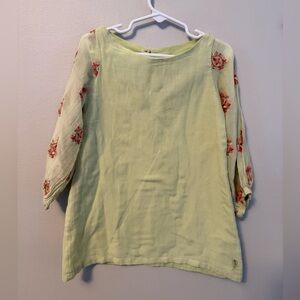 Well Dressed Wolf Green Tunic Dress with Floral Sleeves